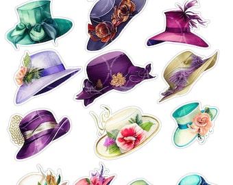 Vintage hats printable stickers, Scrapbooking, Junk Journal, Watercolor clipart, Retro Design, png digital files  f2