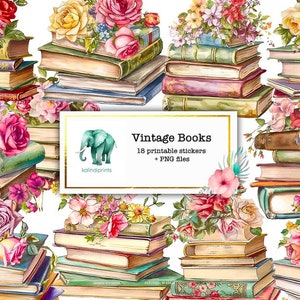 18 Vintage Books Printable Stickers Plus High Resolutions PNG Clipart ...