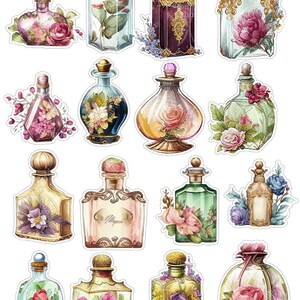 Vintage Perfume Bottle Printable Stickers, Scrapbooking, Junk Journal ...