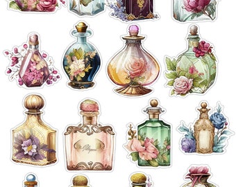 Vintage perfume bottle printable stickers, Scrapbooking, Junk Journal, Watercolor clipart, Retro Design, png digital files  f3