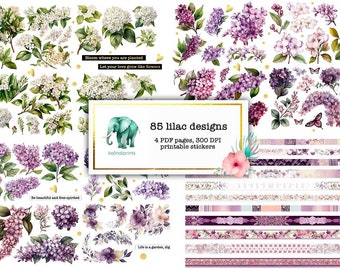 85 Flowers printable stickers, Fussy Cutting, COMMERCIAL USE, flower, flower stickers, flower clipart, flowers png,watercolor flowers FL2