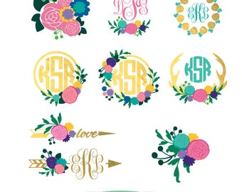 flower monogram svg, flower svg, monogram svg, svg, flower monogram, monogram frame svg, circle monogram svg, svg files for Cricut    MFP1