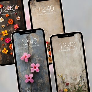 Vintage Floral Phone Wallpapers, Rustic Flower Backgrounds, Wildflower iPhone Aesthetic, Botanical Lock Screen Digital Download #wfl8