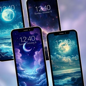Celestial Phone Wallpapers Mond und Galaxie Nachthimmel Kosmischer Ozean Fantasy Art Sternenwolken Digitale Hintergründe #wn6