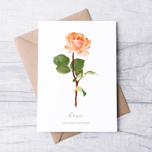 Tarjeta rosa, interior en blanco: tarjeta de felicitación de flores A2, tarjeta de felicitación de flores de nacimiento de junio, tarjeta de cumpleaños de junio