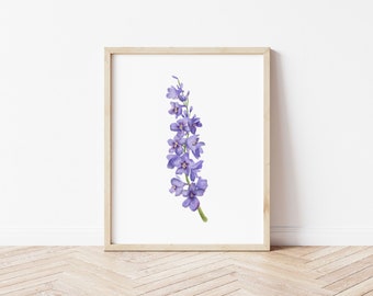 Impresión artística de la flor de nacimiento de julio: espuela de caballero