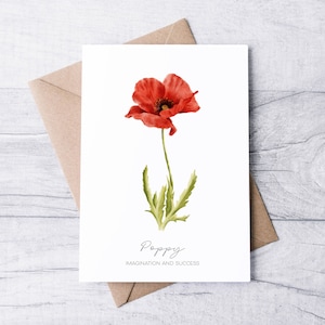 Cartão de papoula, em branco dentro: cartão de felicitações de flor A2, cartão de felicitações de flor de nascimento de agosto, cartão de aniversário de agosto