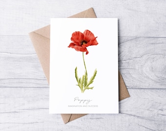Watercolor Poppy Card, August Birth Flower, A2 Blank Greeting Card