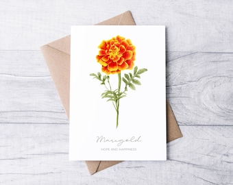 Marigold Card, Blank Inside: A2 Flower Greetings Card, October Birth Flower Greeting Card, October Birthday Card