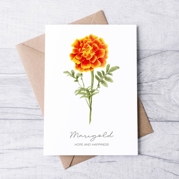 Marigold Card, Blank Inside: A2 Flower Greetings Card, October Birth Flower Greeting Card, October Birthday Card