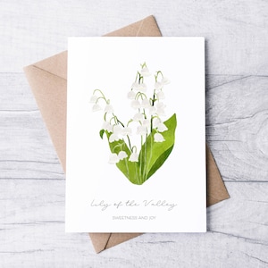 Tarjeta de lirio del valle, interior en blanco: tarjeta de felicitación de flores A2, tarjeta de felicitación de flores de nacimiento de mayo, tarjeta de cumpleaños de mayo