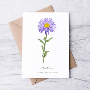Cartão Aster, em branco dentro: cartão de felicitações de flor A2, cartão de felicitações de flor de nascimento de setembro, cartão de aniversário de setembro