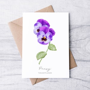Viooltjekaart, blanco binnenkant: A2 bloemenwenskaart, bloemenwenskaart geboorte februari, verjaardagskaart februari