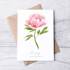 Cartão de peônia, em branco dentro: cartão de felicitações de flor A2, cartão de felicitações de flor de nascimento de novembro, cartão de aniversário de novembro