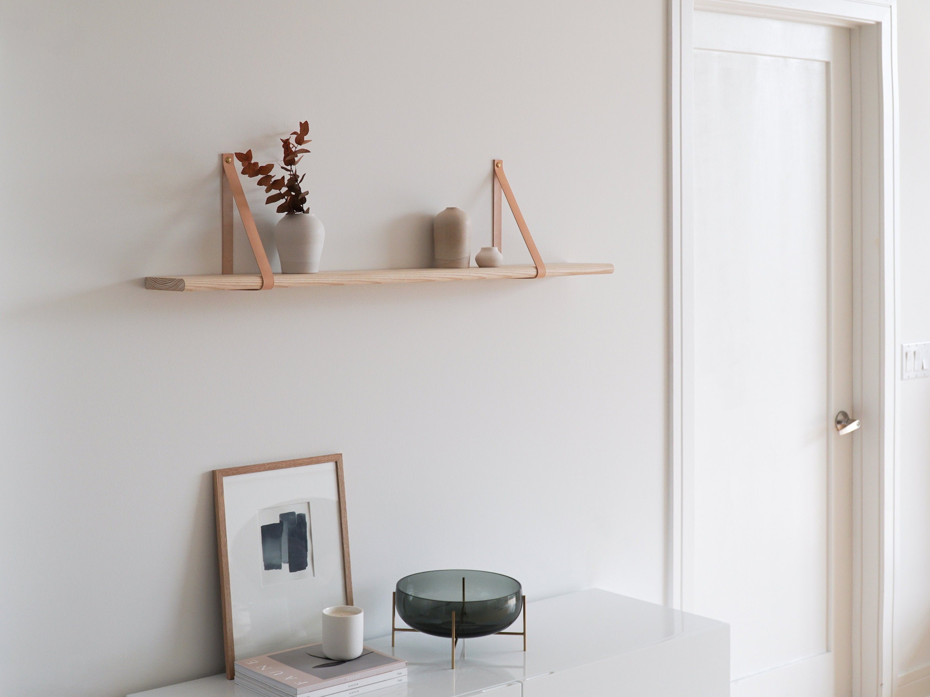 Leather Strap Shelf | Floating Shelf with Leather Straps