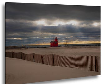 Holland Lighthouse Michigan Wall Art,  Lake Michigan Coastal Photography, Beach House Decor