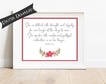 Proverbs 31 She is Clothed With Strength and Dignity | Proverbs 31 Woman | Bible Verse | Do Everything in Love | Scripture Wall Art