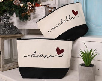 Personalized Makeup Bag for Women - Canvas Cosmetic Bag with Custom Name