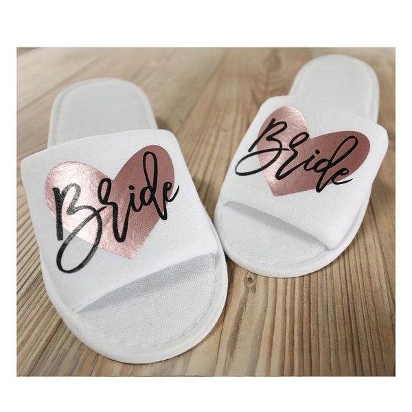 Bride Slippers, Bridal Slippers, Wedding Slippers (Personalized) for Getting Ready on Wedding Day; Bridesmaid Hotel Slippers for Spa Weekend