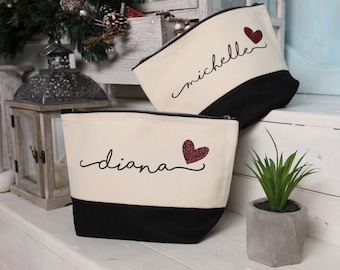 Bolsa de maquillaje de lona personalizada para mujer con nombre personalizado