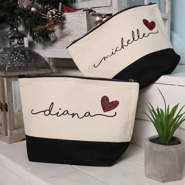 Bolsa de maquillaje de lona personalizada para mujer con nombre personalizado