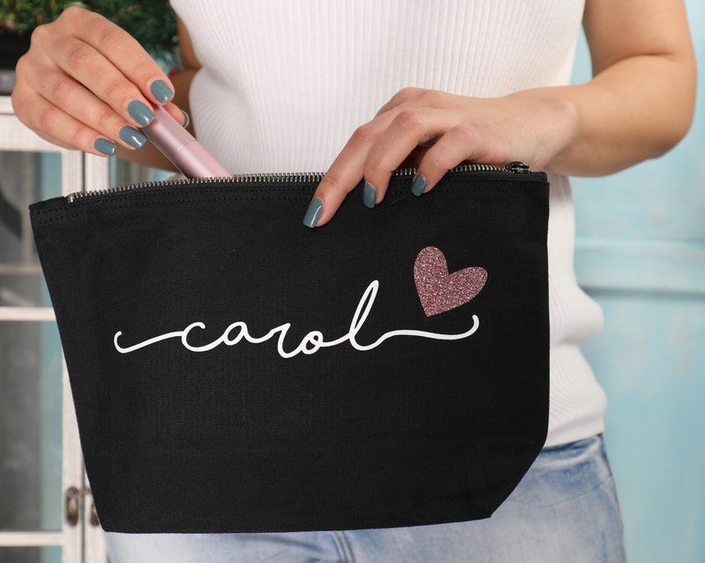 Borsa per il trucco in tela personalizzata per donna con nome personalizzato immagine 7