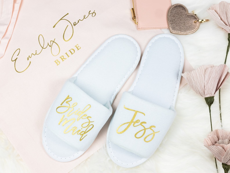 Bridesmaid Slipper, Adult Party Favor, Bridesmaid Slippers Set, Custom Wedding Slipper, Personalize Bridal Slipper Woman, Girls Trip Gift image 3