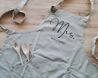 Personalized Apron with Pockets | Engagement or Bridal Shower Gift for Bride