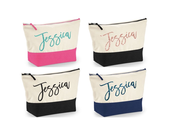 Custom Name Makeup Bag - Personalized Canvas Cosmetic Pouch for Women