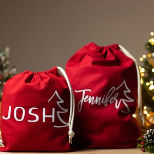 Personalized Santa Sack Christmas Stocking Christmas Gift Bags with Christmas Tree Decor and Name Christmas Stockings Christmas Bag Xmas