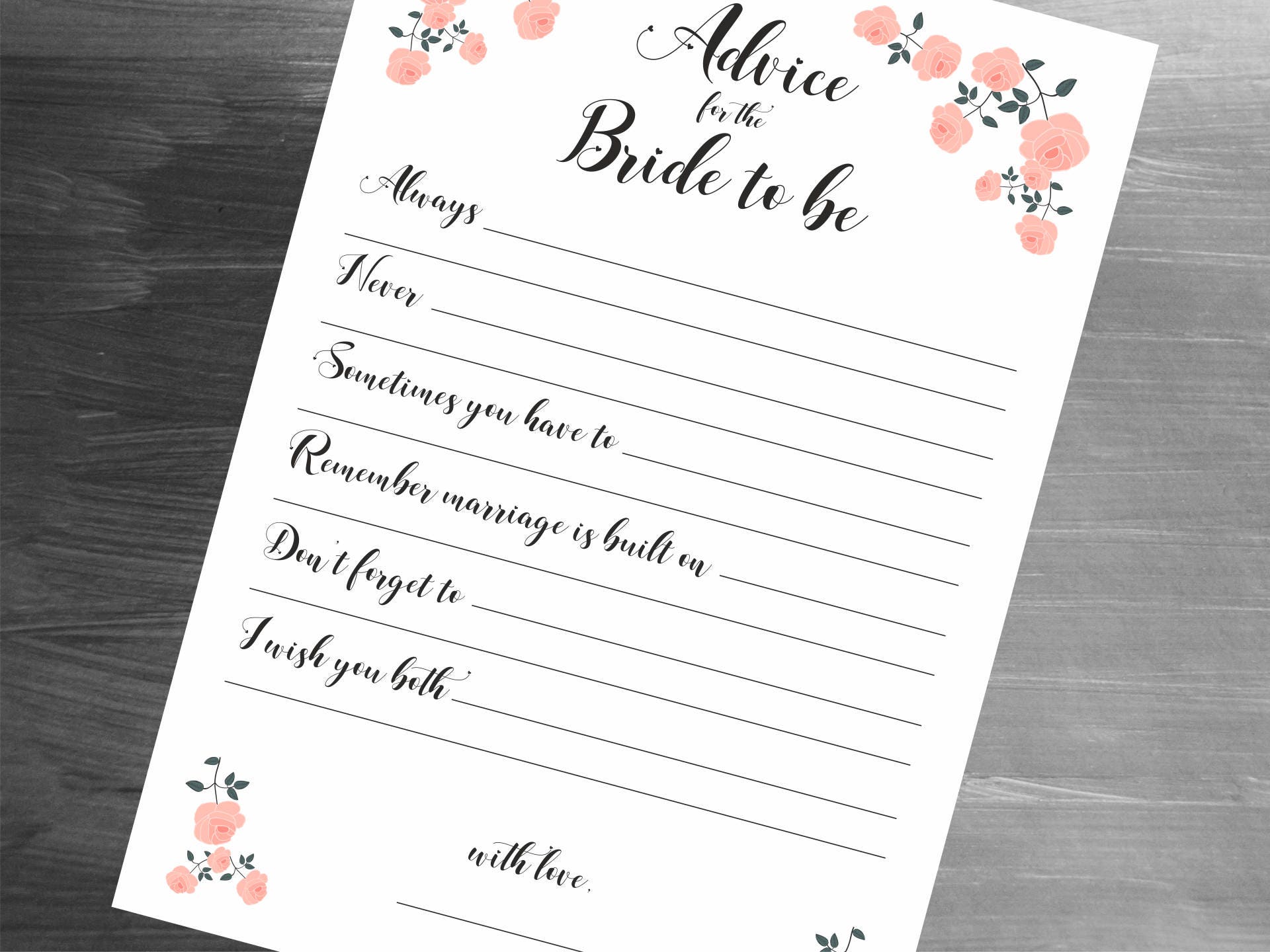 Advice For The Bride Party And Advice For The Bride Party And Groom Bridal Shower Cards Digital Prints Instant Pdf