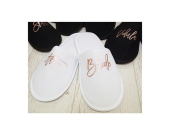 Personalized Hotel/Spa Slippers for Getting Ready on Wedding Day with Custom Role and Name for Women, Men, Girls, and Boys