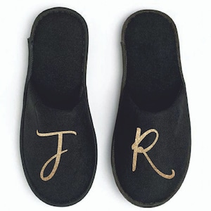 Monogrammed Slippers, Personalized Slippers with Monogram or Custom Initials, White or Black, Open Toe or Closed Toe