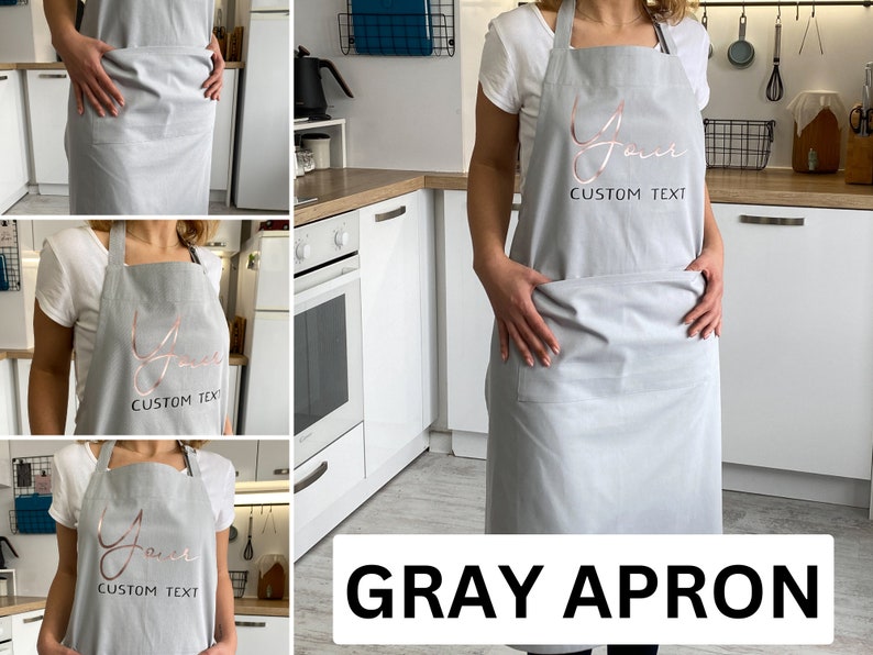 Kitchen Apron Custom Apron Cute Apron Housewarming Gift Mothers Day Gift For Mom New Home Gift Hostess Gift Kitchen Decor Cooking Gift Chef Gray apron