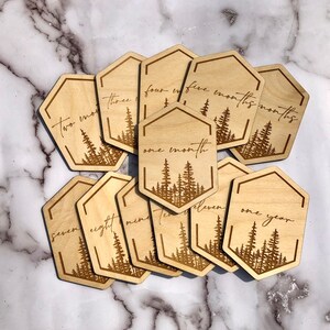 Baby Monthly Milestone Card | Baby Milestone Signs | Wooden Monthly Disc for Pictures | Forest Monthly Signs for Baby | Forest Nursery Decor