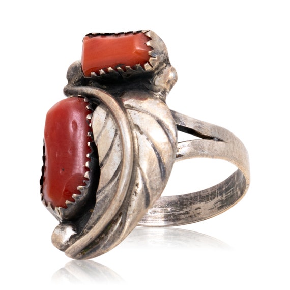 Navajo Made Coral and Sterling Silver Ring - image 1