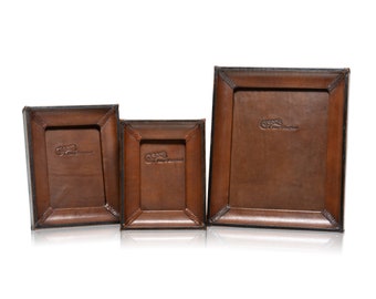 NEW Medium Brown and Black Leather Tabletop Picture Frame - The Artisan