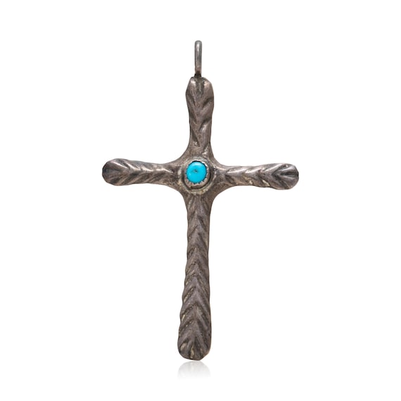 Turquoise and Sterling Silver Sand Cast Cross Pendant