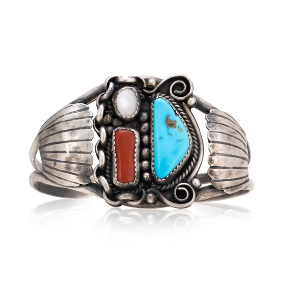 Navajo Turquoise and Coral Bracelet