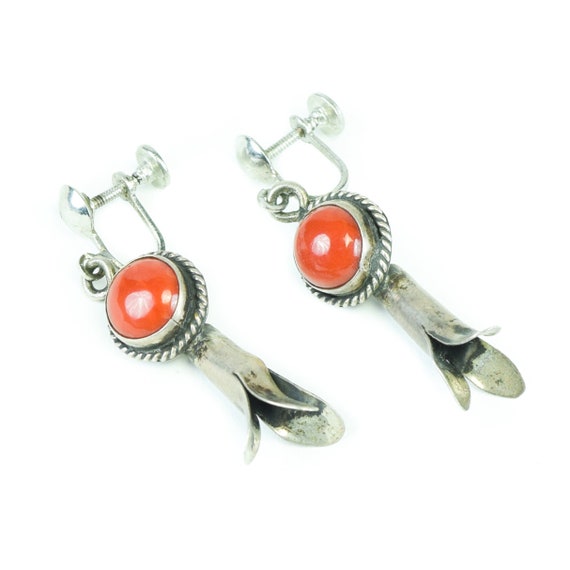 Navajo Coral Squash Blossom and Earrings - image 3