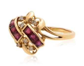 14k Gold Diamond and Ruby Estate Ring