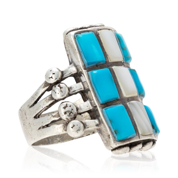 Dynamic Vintage Native American Zuni Turquoise Sterling Silver Knifewing Earrings Dynamic Vintage Native American Zuni Turquoise Sterling Silver Knifewing Earrings