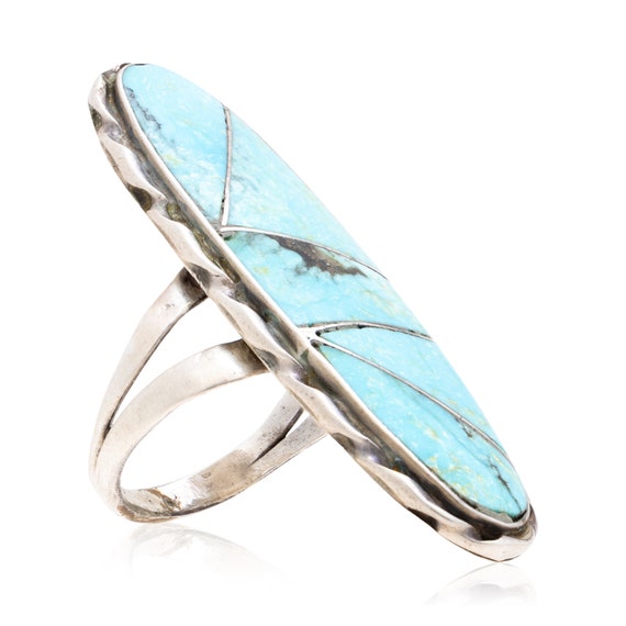Striking Vintage Native American Navajo Blue Gem Turquoise & Mop Sterling Silver Ring Signed Striking Vintage Native American Navajo Blue Gem Turquoise & Mop Sterling Silver Ring Signed
