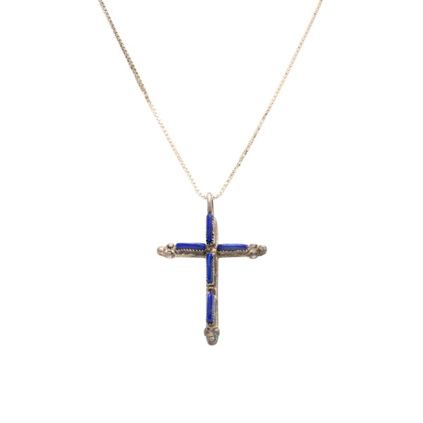 Tiny Zuni Sterling Silver and Lapis Cross