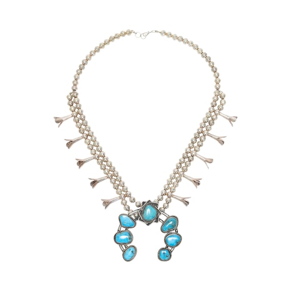Turquoise and Sterling Silver Squash Blossom Necklace