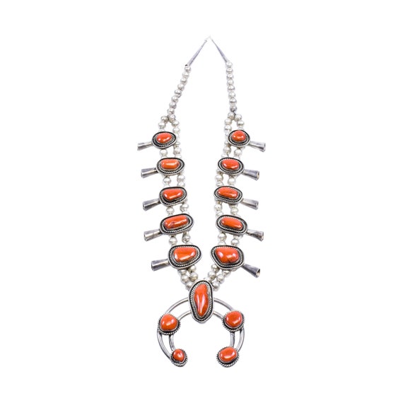 Navajo Coral Squash Blossom and Earrings - image 1