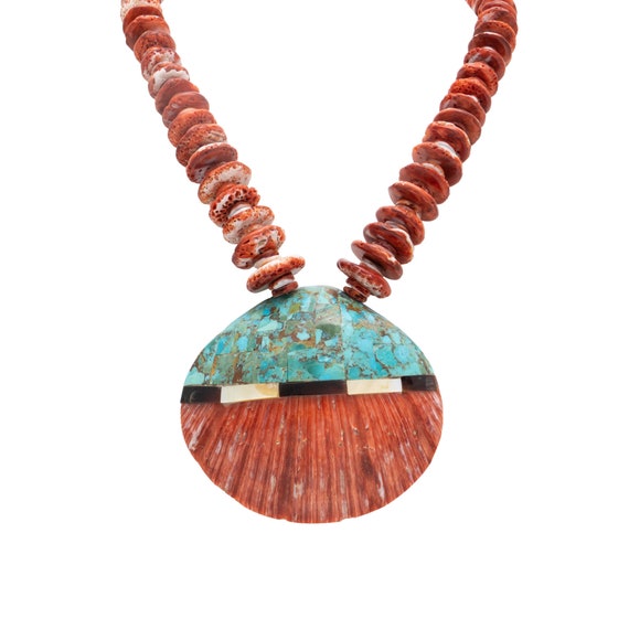 Native American Exceptio0nal Vintage Santo Domingo Turquoise Shell Sterling Silver Necklace Native American Exceptio0nal Vintage Santo Domingo Turquoise Shell Sterling Silver Necklace
