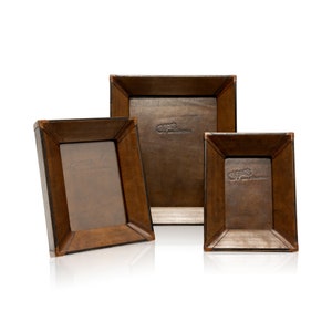 Medium Brown & Black Leather Tabletop Picture Frame