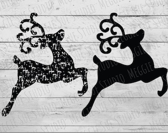 Christmas Reindeer Jumping SVG, Reindeer Jumping Silhouette SVG, Grunge Jumping Reindeer SVG, Jumping Reindeer Cut File, Reindeer Clip Art