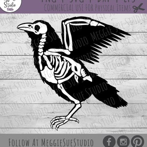 Bird Skeleton SVG, Raven Bird Bones SVG, Halloween Bird Skeleton SVG, Crow Bones Bird Skull PnG SvG, Raven Bird Skeleton Clipart PnG